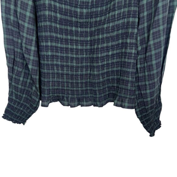 Madewell Forest Green/Blue Lucie Bubble-Sleeve Smocked Top in Plaid XL - Picture 5 of 10
